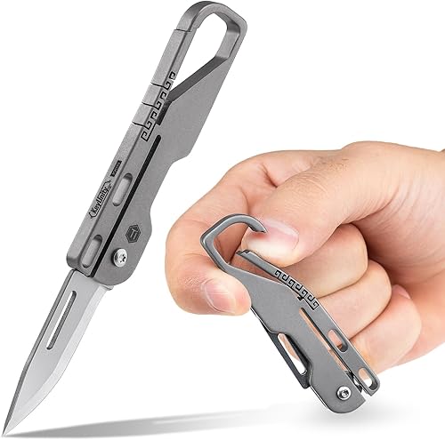 KeyUnity KK09 EDC Cuchillo plegable de titanio con mosquetón para llevar a diario