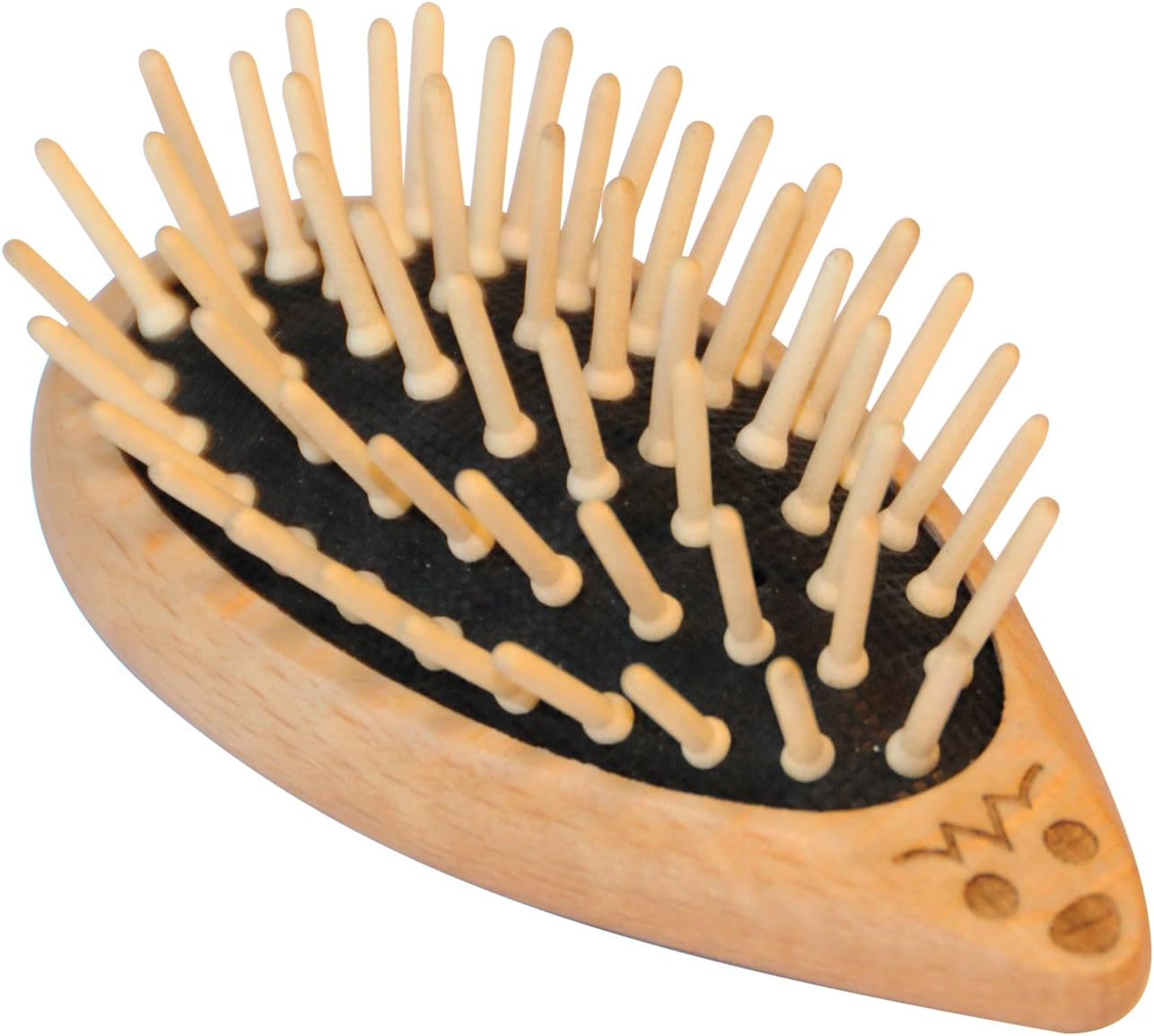 Hair brush in the shape of a hedgehog - made of wood with wooden pins. 
