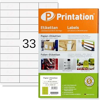 Marking labels 70 x 25.4 mm White 3300 70x254 Labels on 100 A4 Sheets 3x11   3421 4455