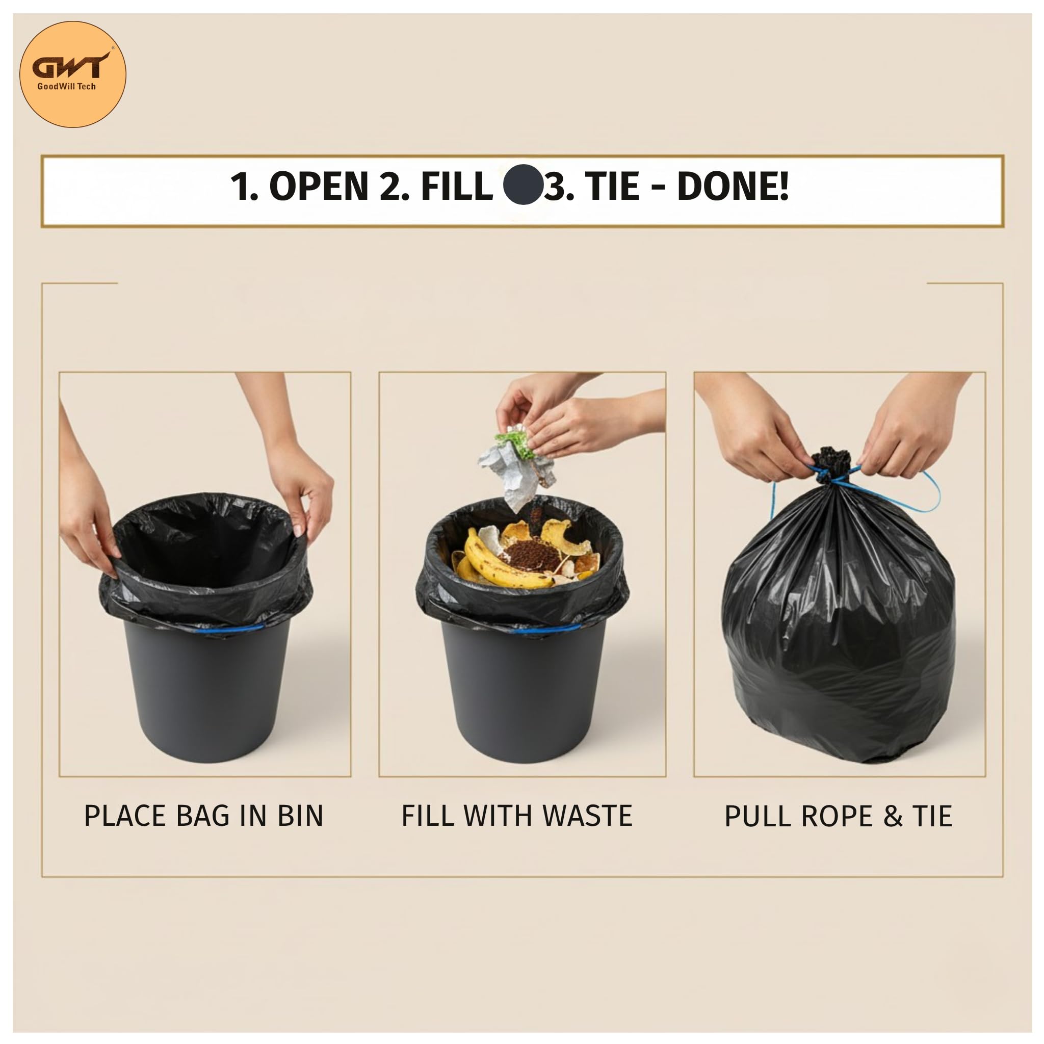 GoodWill Tech Metal Mesh Waste Dustbin with Garbage Bags Combo | 9.4L Small Black Dustbin for Home, Kitchen & Office | Durable Mesh Bin + Trash Bag Roll (Combo - 1 Dustbin + 1 Garbage bag Roll) 2