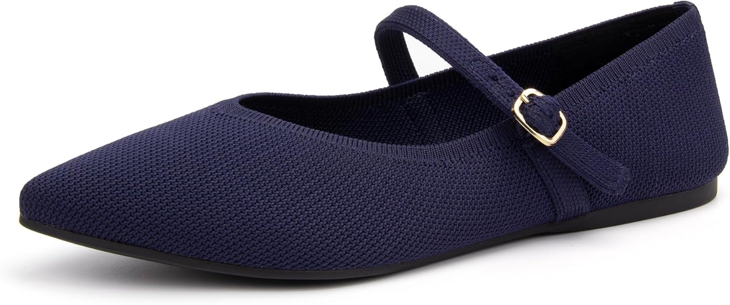 Flats for Women Knit Pointed Toe Ballet Flat with Ankle Strap Casual Womens Shoes Comfort Soft Walking Office - Image 4