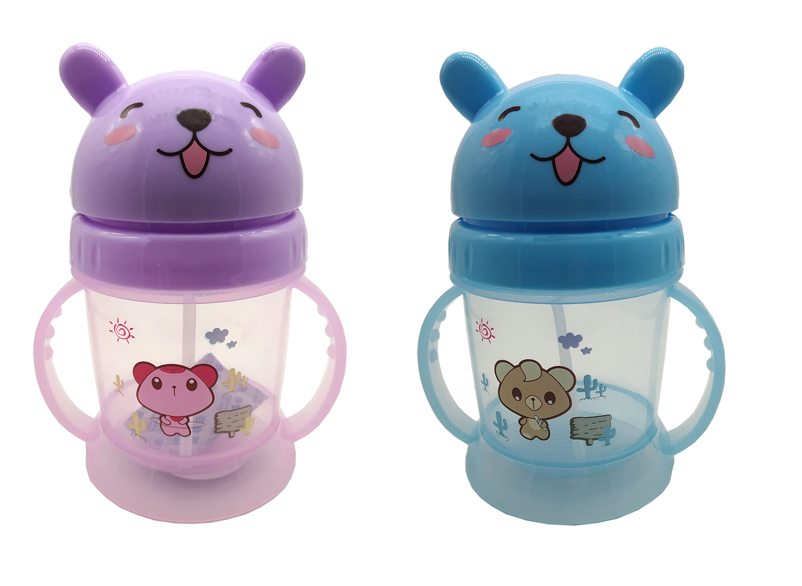 Baby Sipper Bottle Leakproof Durable BPA Free Non Toxic with Straw Combo Bunny Teddy Bear Design Water Bottle with Sipper for Kids Girls & Boys Blue & Purple Color-picture-11