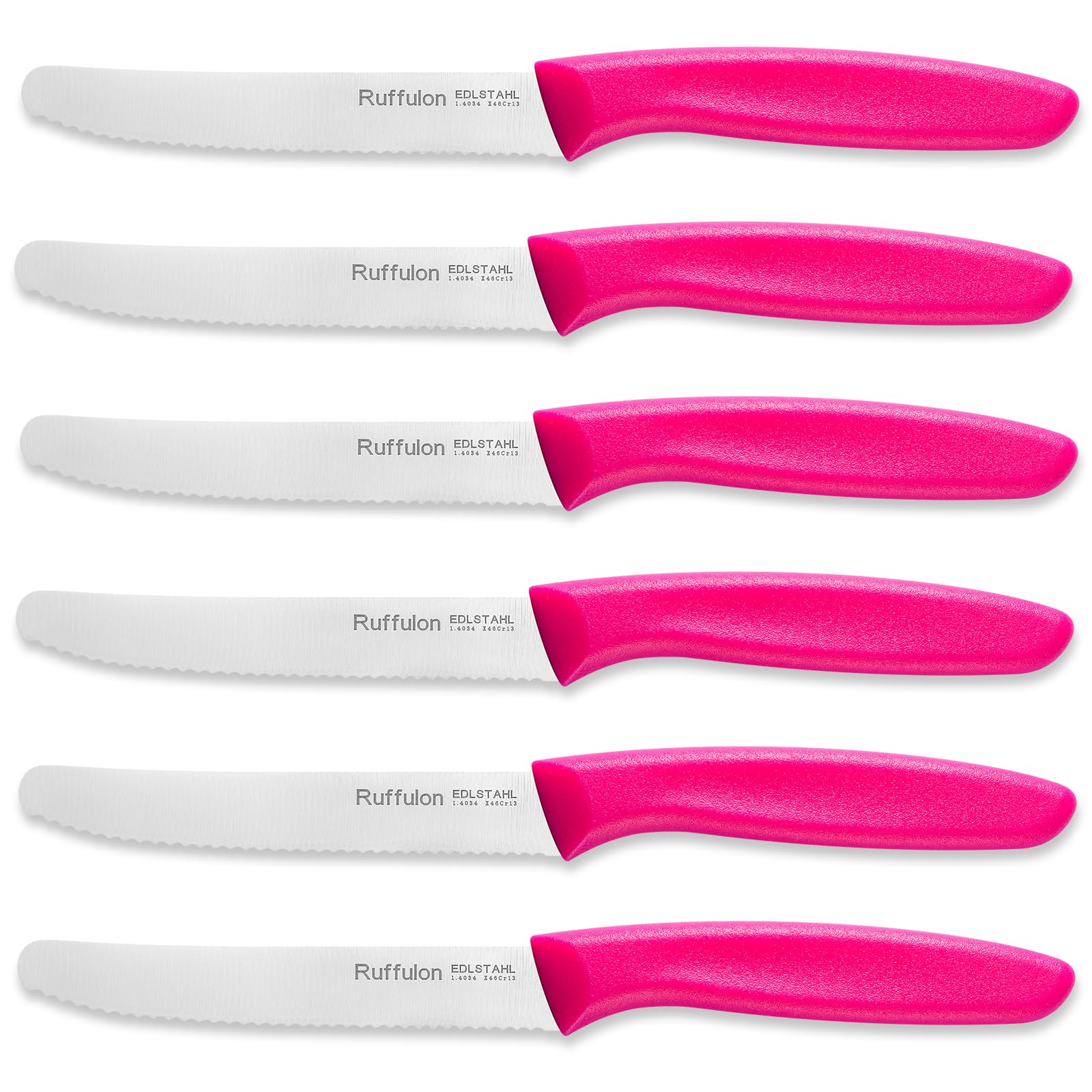 Ruffulon Tomato Knife Set of 6,Serrated Kitchen Knives,Sharp Blade Classic Utility Knife,Stainless Steel Wavy Edge Tomato Knives&Table Knives,Muticolor Plastic Handle Dinner Knifes,Dishwasher Safe. — image 1