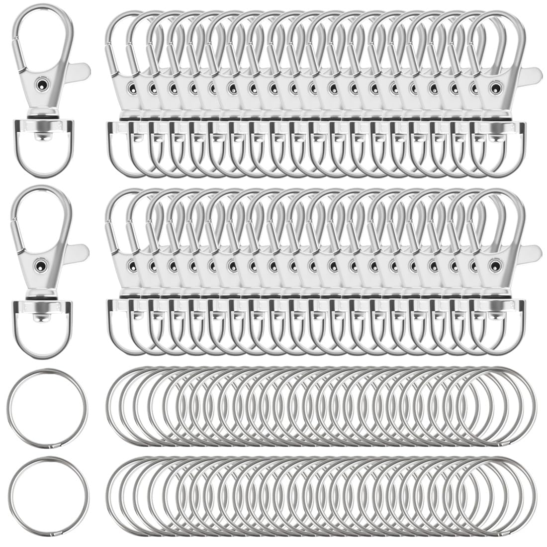 Kit de fabrication de porte-clés Ewparts | 50 fermoirs mousquetons pivotants et 50 anneaux