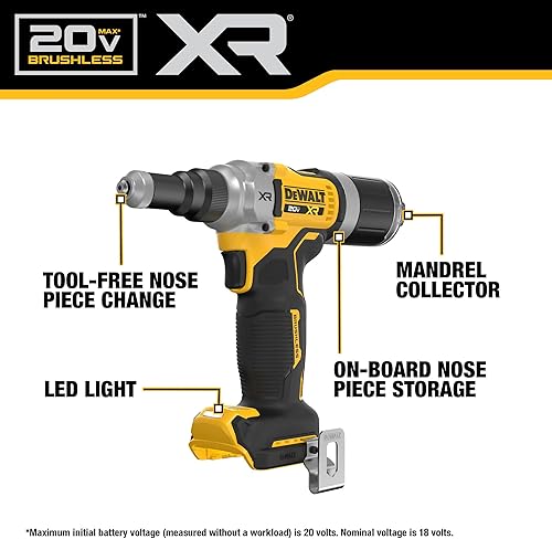 Miniatura 2 de DEWALT Herramienta de remache inalámbrica MAX XR de 20 V, 14 pulgadas, solo herramienta desnuda (DCF414B)