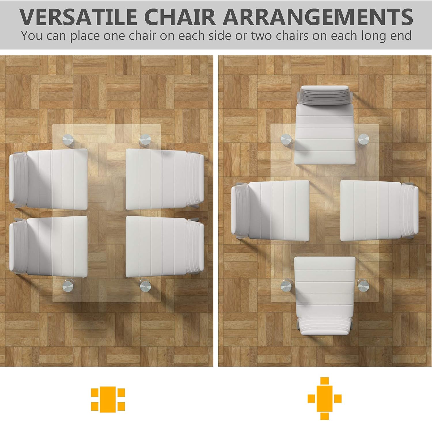 Tangkula 5 PCS Dining Table Set, Modern Tempered Glass Top and PVC Leather Chair w/4 Chairs, Dining Room Kitchen Furniture (White and Silver)