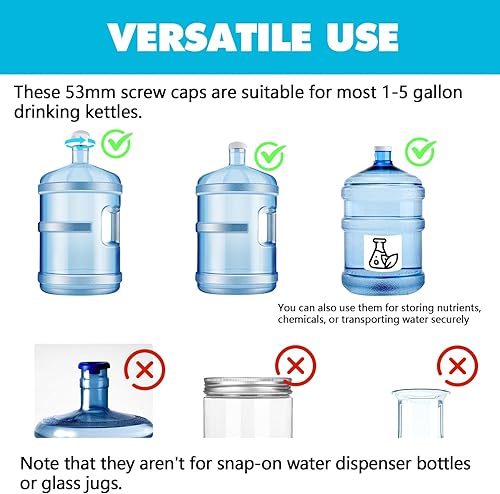 Miniatura 5 de Calvana 6 tapas roscadas blancas de polipropileno de grado alimenticio, buen sellado, tapas de jarra de agua de 3 y 5 galones, tapa de botella de