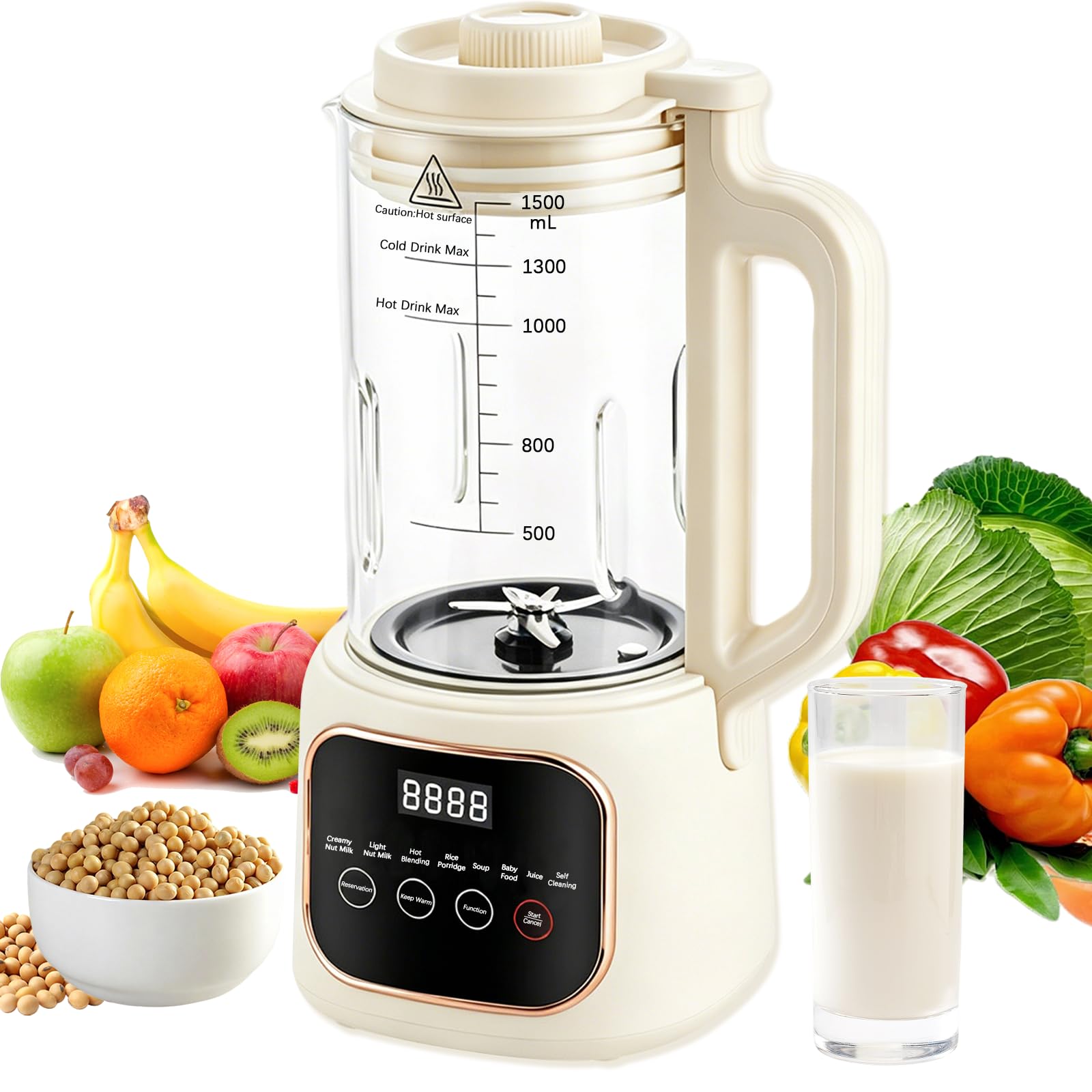 Macchina per Latte di Soia, 1600 ml Macchina per Latte Vegetale Automatica