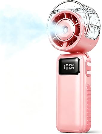 Portable Handheld Air Conditioner Fan with Mist - 6000mAh Rechargeable Personal Misting Cooling Fan,5 Speed Foldable Mini Water Spray Air Cooler,Turbo Hand AC Fan for Travel,Camping,Gifts Women - Pink
