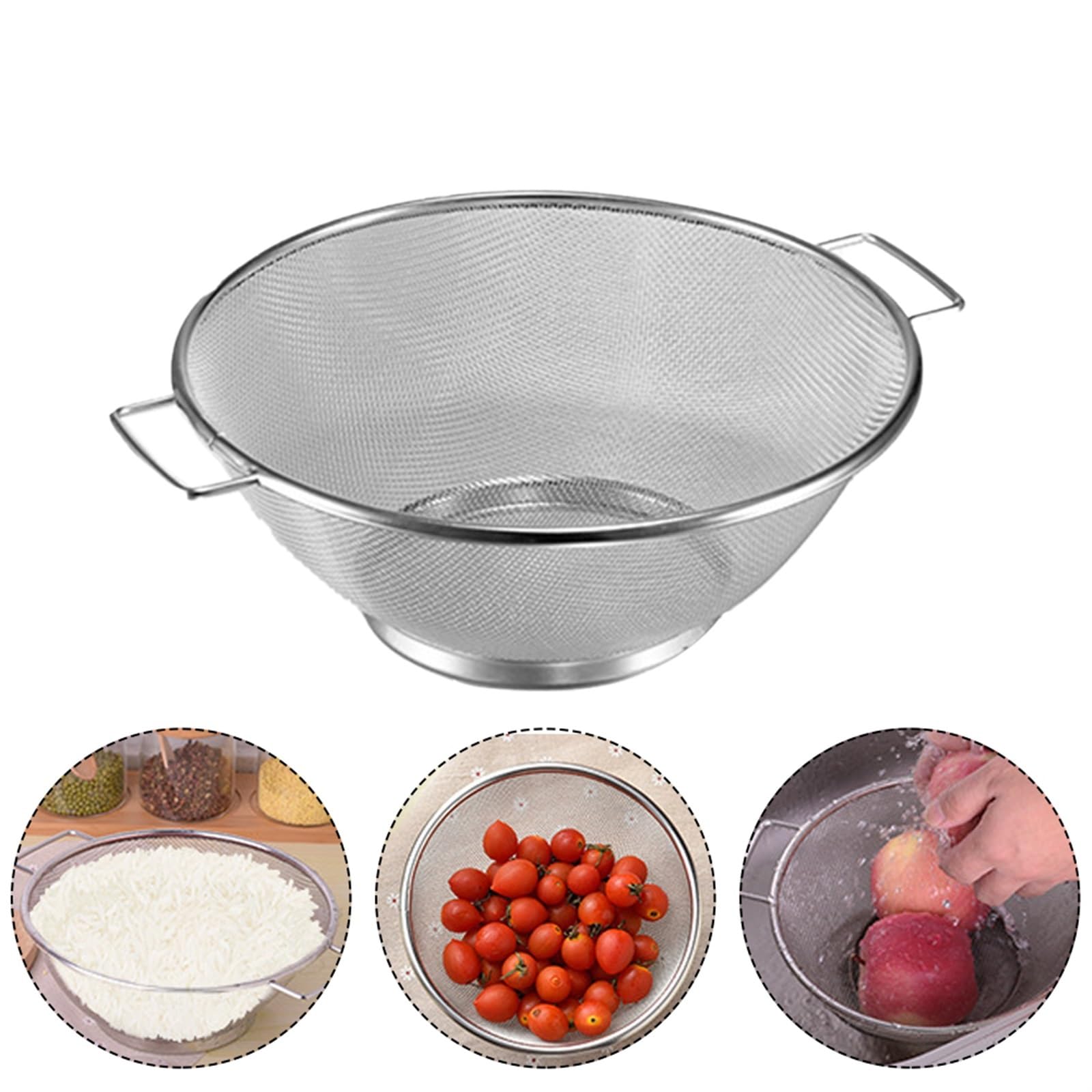 Tamiz de harina Profesional Inoxidable con Mango Malla Fina for Verduras casa, colador Acero Antideslizante Multiusos