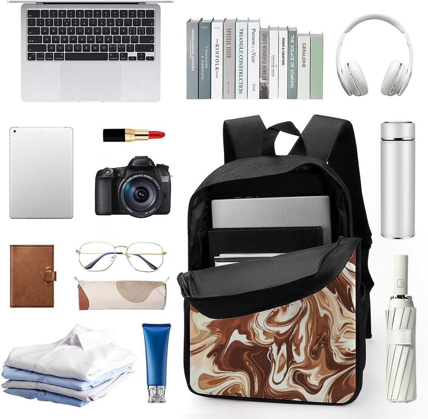 Melted Chocolate Camouflage Unisex Backpack 17" Casual Daypacks Simple Shoulders Bag for Camping Hiking Travel Gear