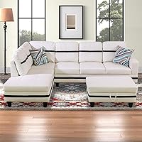 Vista 9 de Sofá modular para sala de estar, sofá seccional de cuero marrón en forma de L con diván y otomano de almacenamiento para sala de estar