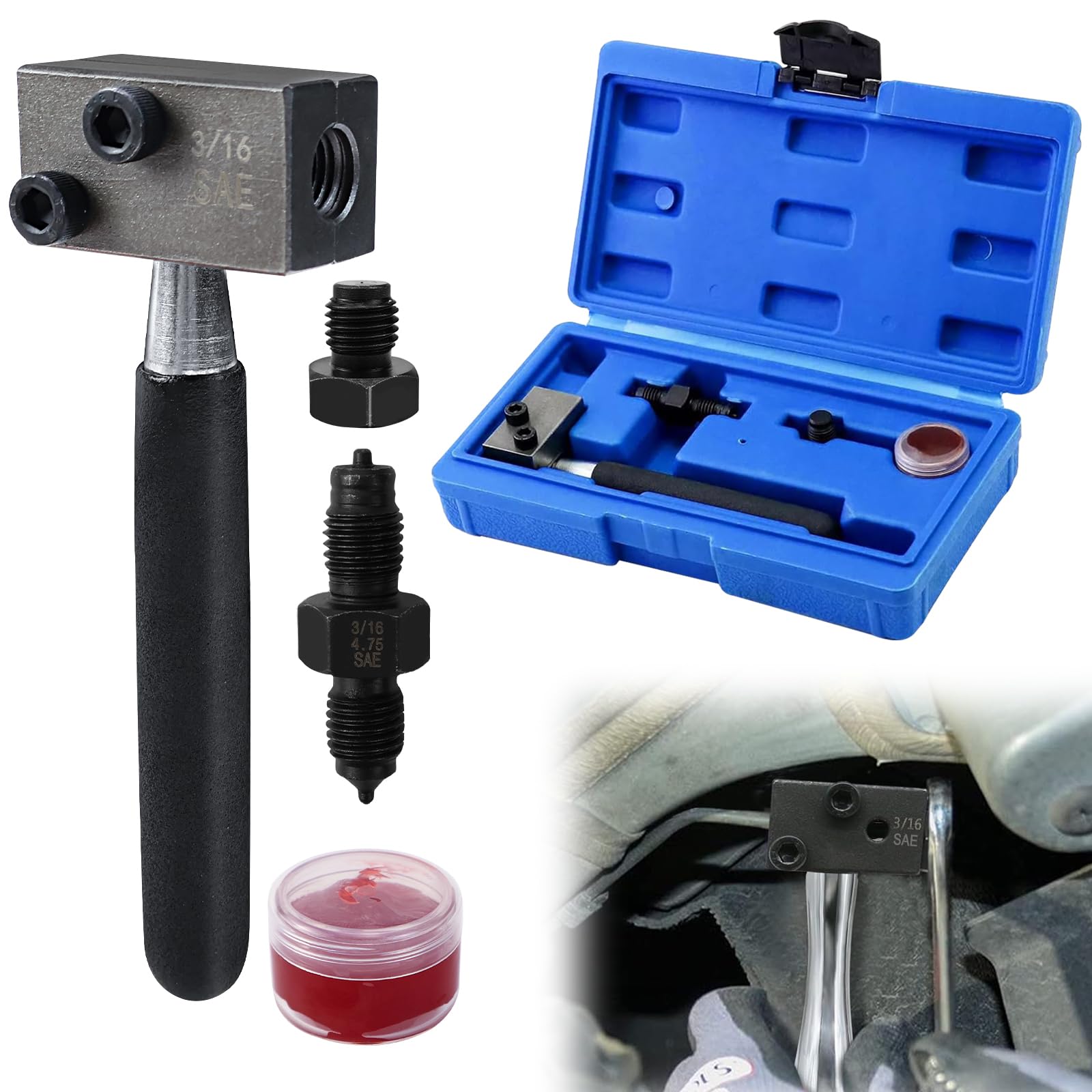UVVRUR Lot 4 Évaseurs Conduites Frein 3/16" – Kit Complet Double Évasement SAE 45°, Mallette, Outil Réparation Voiture & Camion