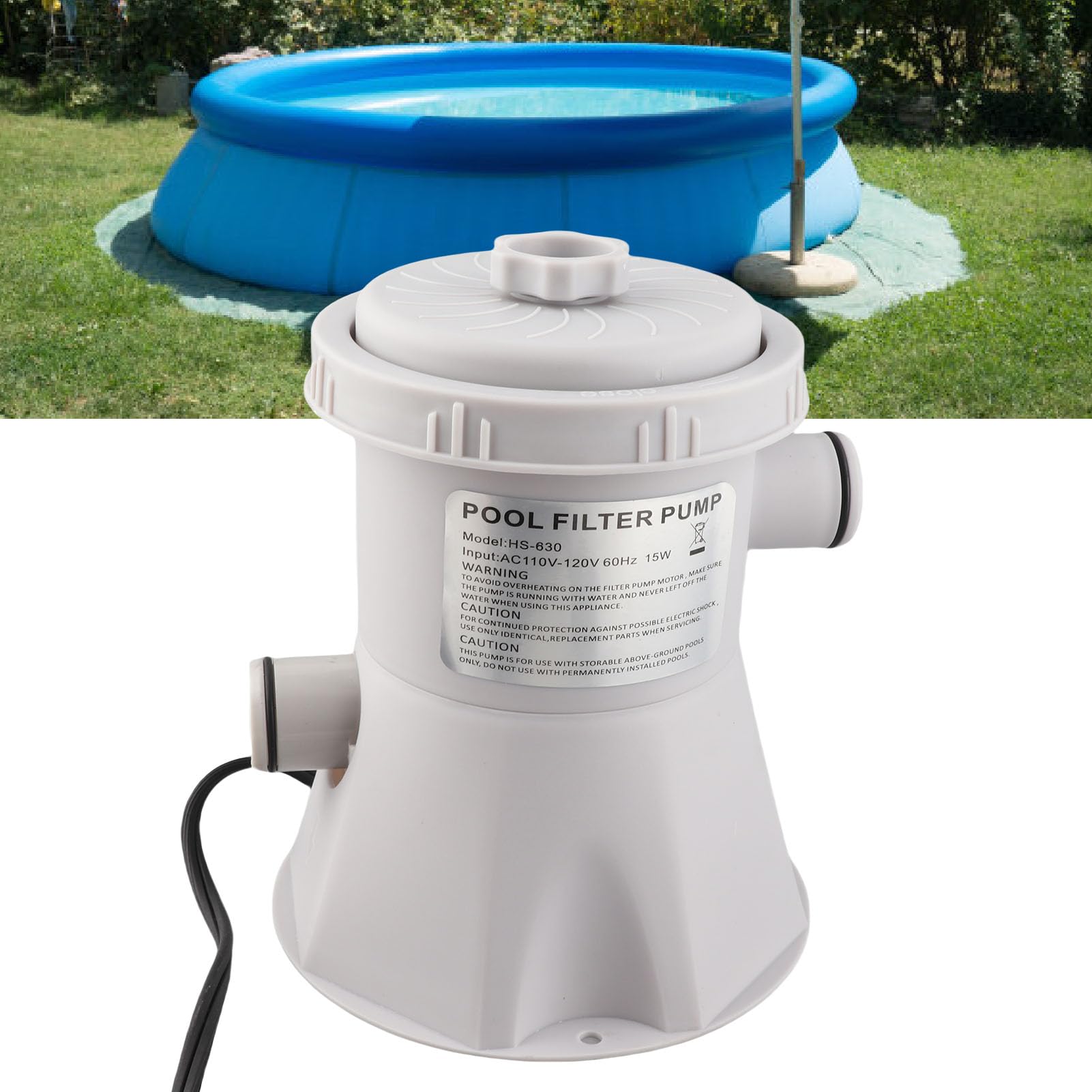 Pompa filtro per piscina, portata 300 GPH, filtro per pompa dell'acqua della piscina, cartuccia ad alta efficienza filtro elettrico per piscina per migliorare la circolazione e la filtrazione