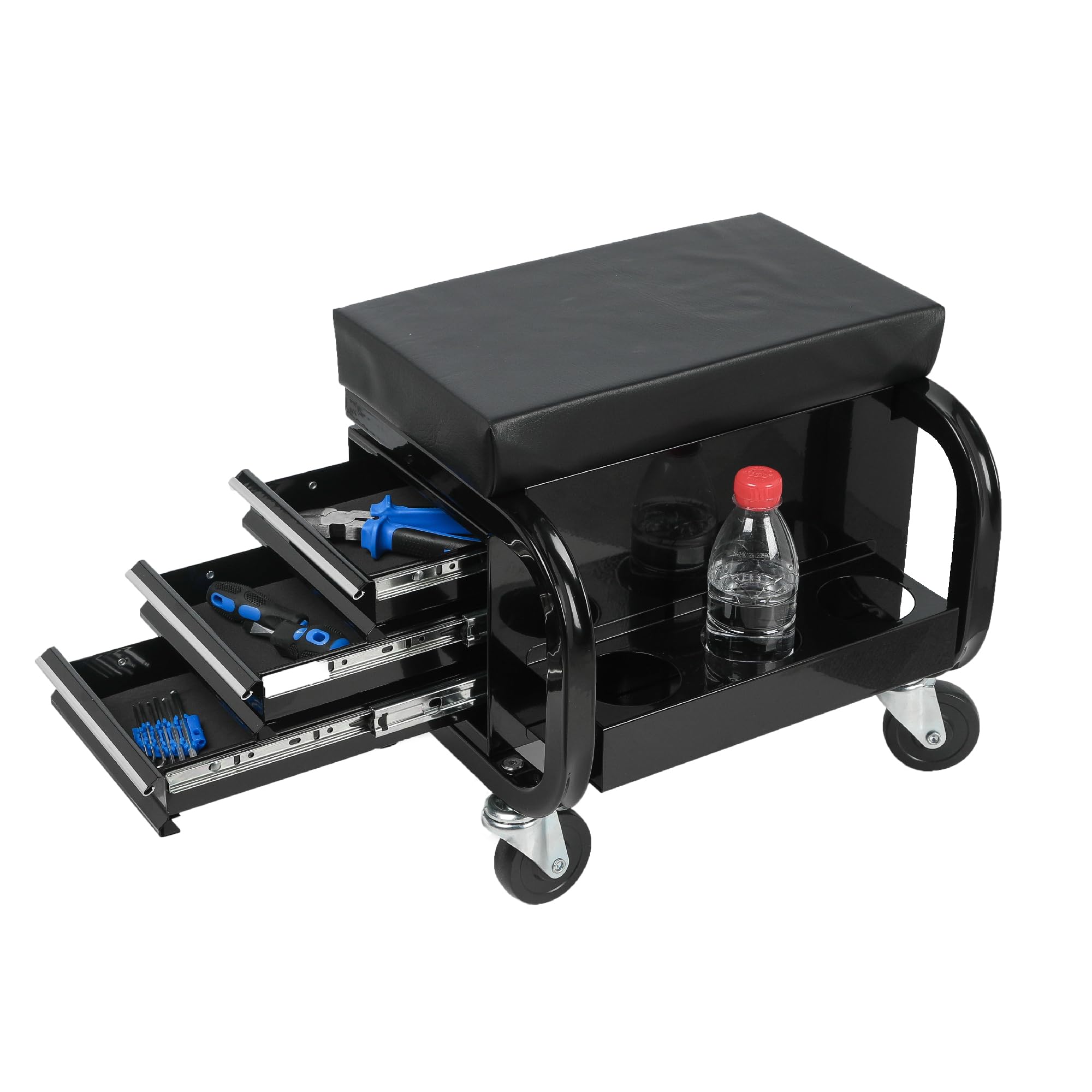Rolling Creeper Garage/Shop Seat with Three Built-in Drawers, Rolling Tool Chest