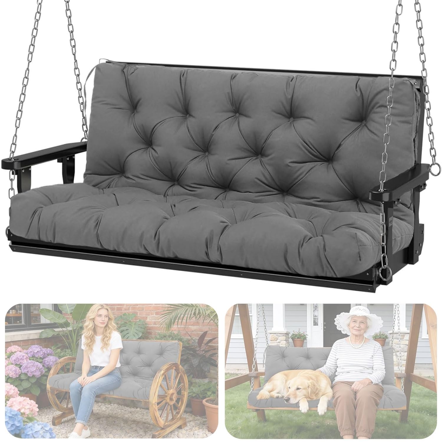 Cuscino per Amaca da Giardino, Copertura Impermeabile in Poliestere con, 8 Lacci di Fissaggio, Cuscino di Ricambio per Terrazzo, Giardino e Interno, Cuscino(Q1,120X100CM/47X39IN)