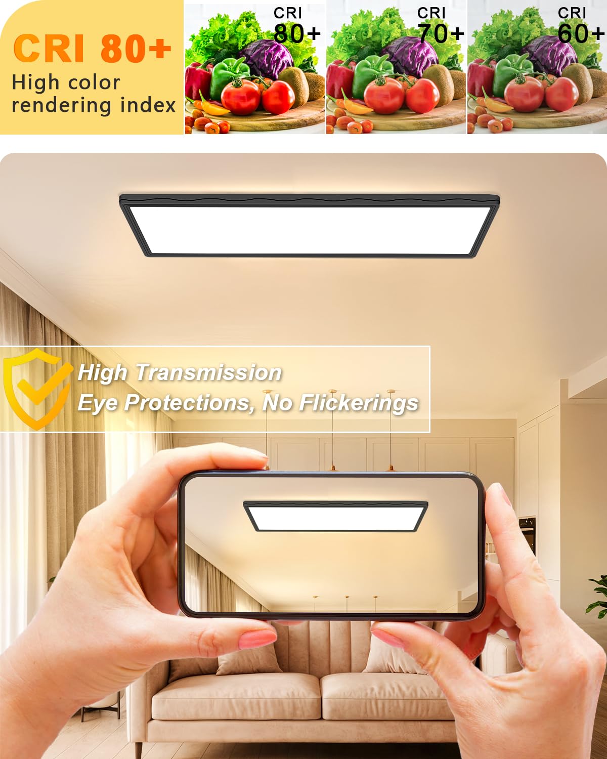 Bowfar Plafondlamp LED Rechthoekige, LED plafondlamp met afstandsbediening, dimbaar 3000K-6500K, 24W Waterdichte Badkamerlamp met achtergrondverlichting voor woonkamer slaapkamer, 58x20x2,5cm-zwart Bowfar Plafondlamp LED Rechthoekige, LED plafondlamp met afstandsbediening, dimbaar 3000K-6500K, 24W Waterdichte Badkamerlamp met achtergrondverlichting voor woonkamer slaapkamer, 58x20x2,5cm-zwart