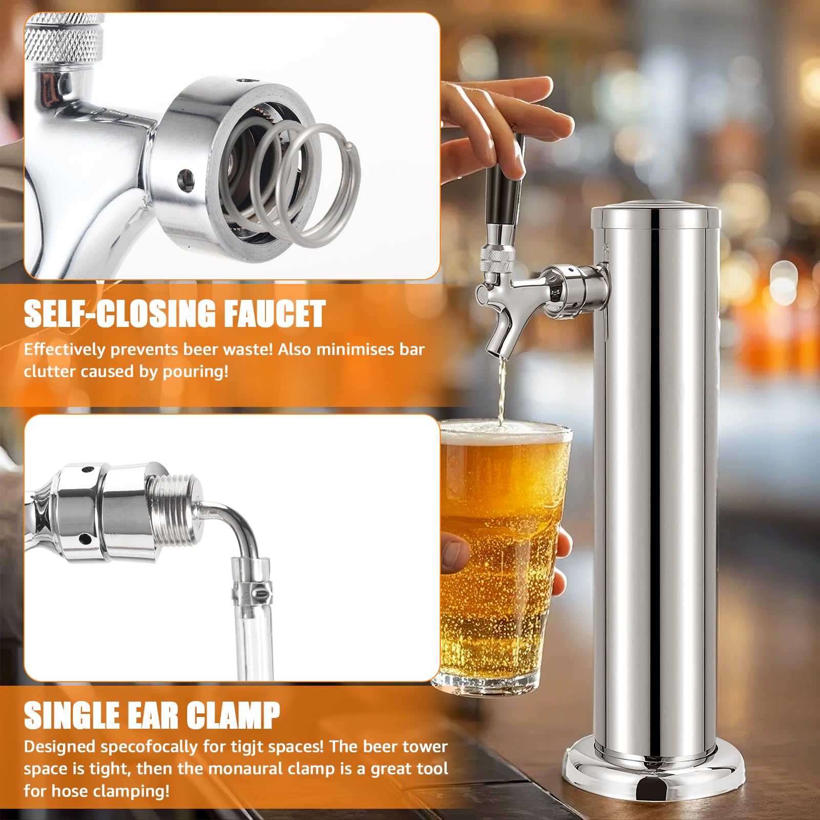 Zapfhahn-Set für Fassbierleitung, Ersatzteile für Kegeratoren, Ersatz-Bierhahn für Bierturm-Zapfanlage, kein Auslaufen, 3/16 Zoll Bierleitung, Fasskupplung, Hahnschlüssel, Bürste und selbstschließen