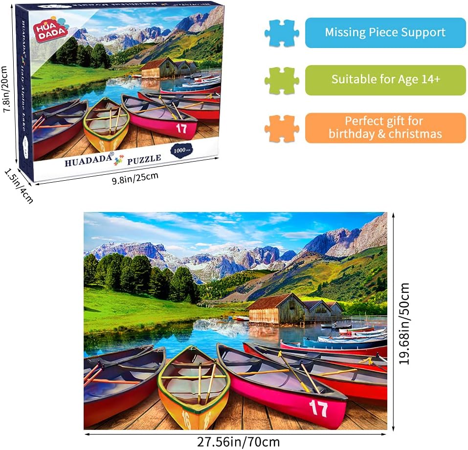 Jigsaw Puzzles for Adults 1000 Piece Puzzle for Adults 1000 Pieces Jigsaw Puzzle 1000 Pieces-Italy Alpine Lake Canoes: Toys & Games