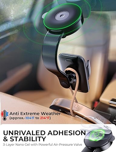 Miniatura 3 de YYBS Soporte de teléfono para tablero de automóvil y parabrisas soporte de teléfono para automóvil con brazo de aluminio ajustable de 360 y base