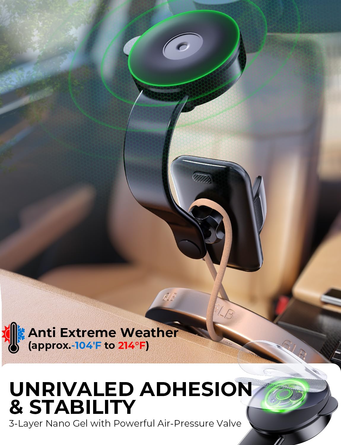 YYBS Car Dashboard Phone Holder for Windshield - Tesla Touch Screen Phone Mount with 360 Adjustable Aluminum Arm — view 3