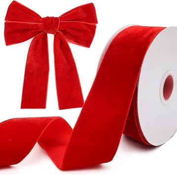 GXTIZAS Red Velvet Ribbon Spool 1-1/2inch x 10 Yards Single Face Ribbon Velvet Trim for Gift Wrapper Christmas Decorations