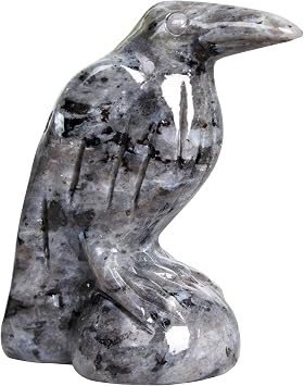 Shimmer Stone Raven Statue Gothic Witchy Decor Hecate Altar Crystal | 2 Inch Natural Mystical Crow Healing Crystal Figurine. Witchy Decor For Home Office Meditation Altar Birthday Gift For Women