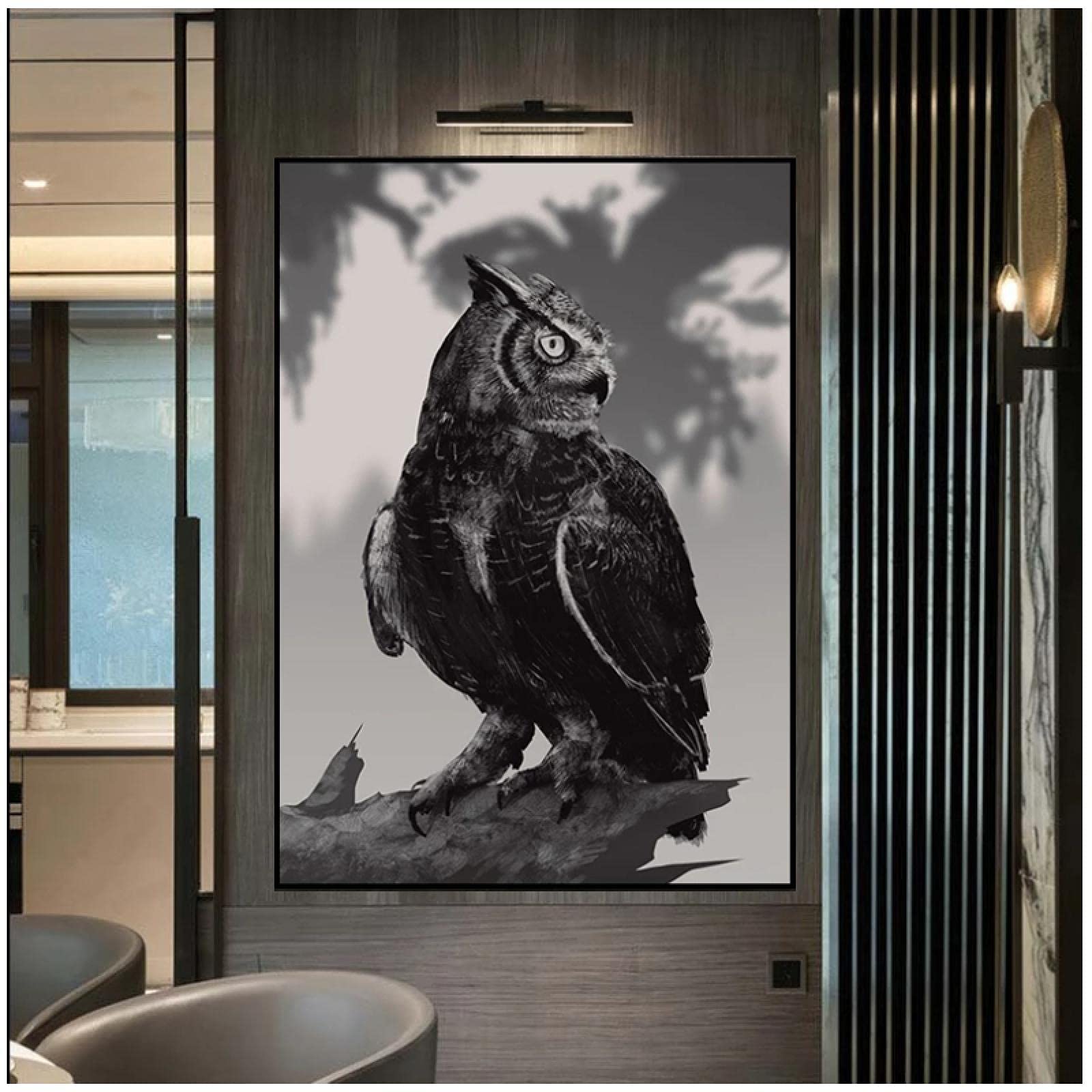Amazon｜キャンバス絵画フクロウ動物 黒、白壁アートポスター印刷北欧