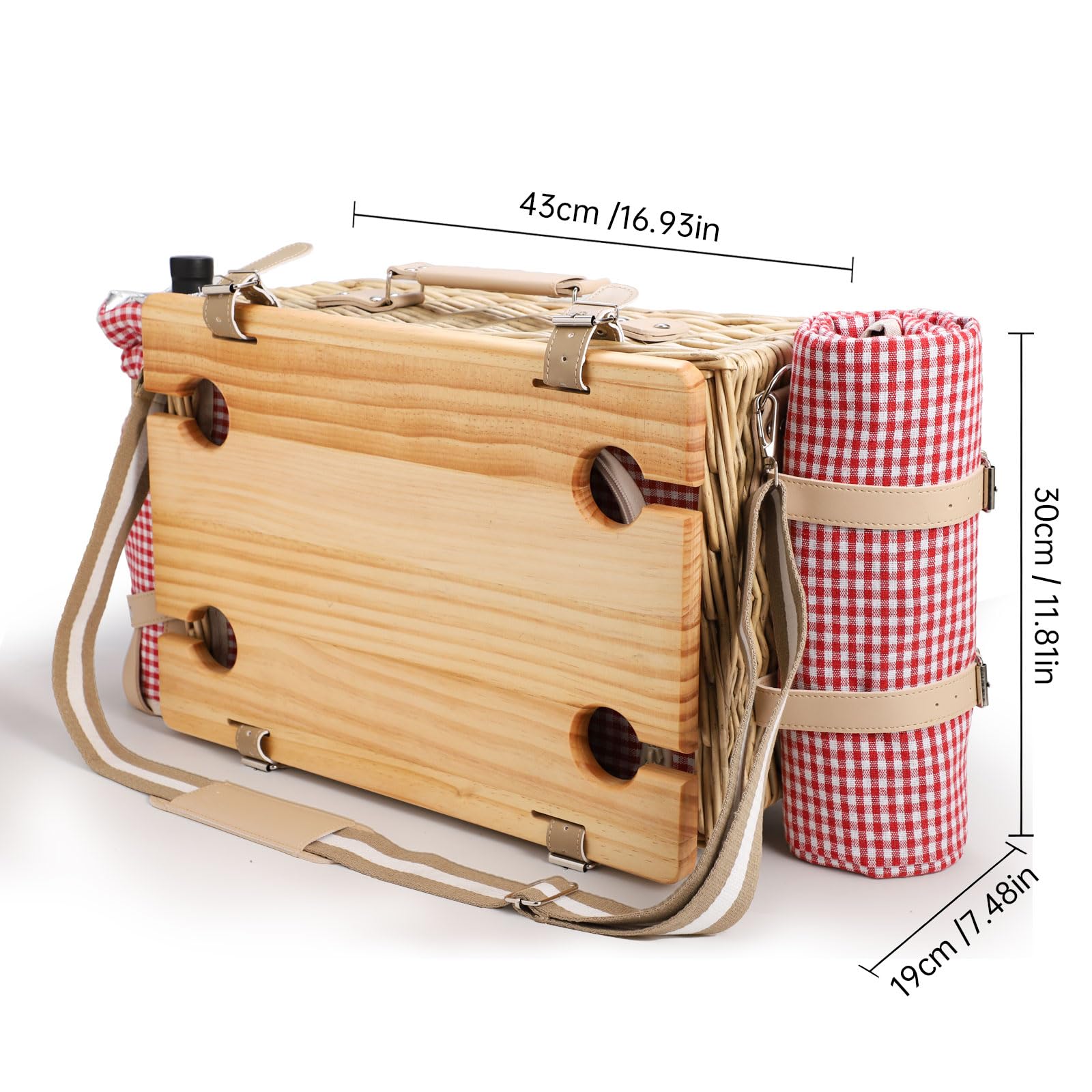 Juego de cesta de picnic de mimbre para 4 personas con mesa desmontable, bolsa de utensilios, forro aislante y manta impermeable, cesta de picnic de sauce para camping, al aire libre, parejas, regalos