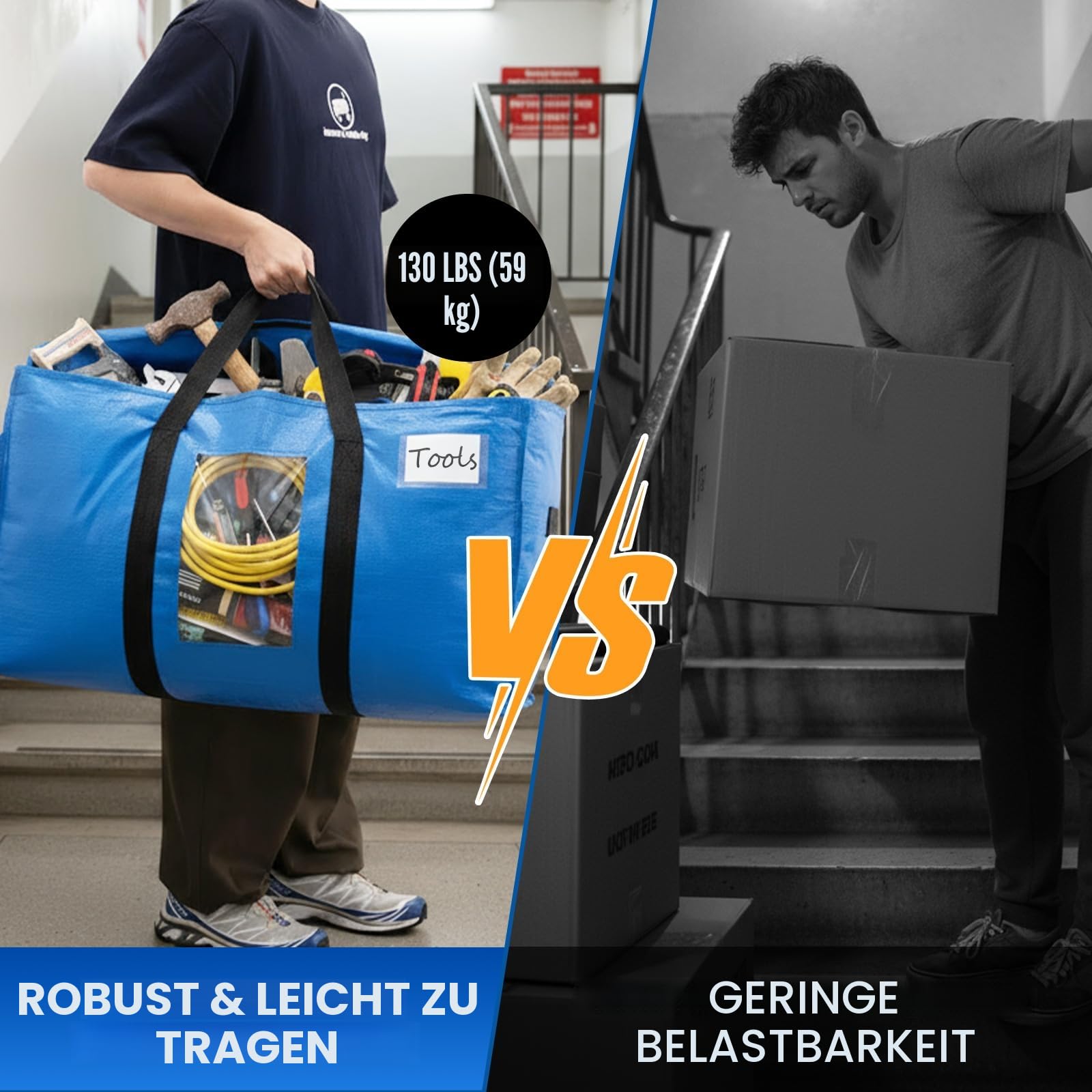 TAILI Umzugstasche mit Reißverschluss,Große Aufbewahrungstasche mit Deckel& Griffe Sichtfenster Aufbewahrung Bettdecken Kleidung Umzug Reisen Bettzeug,Alternativen zu Umzugskartons（4 PCS Blau）