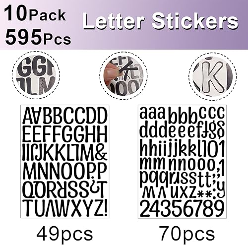 Miniatura 3 de 10 hojas de calcomanías de letras grandes, 595 piezas de calcomanías de alfabeto autoadhesivas de 2 pulgadas, lindas calcomanías de letras de vinilo