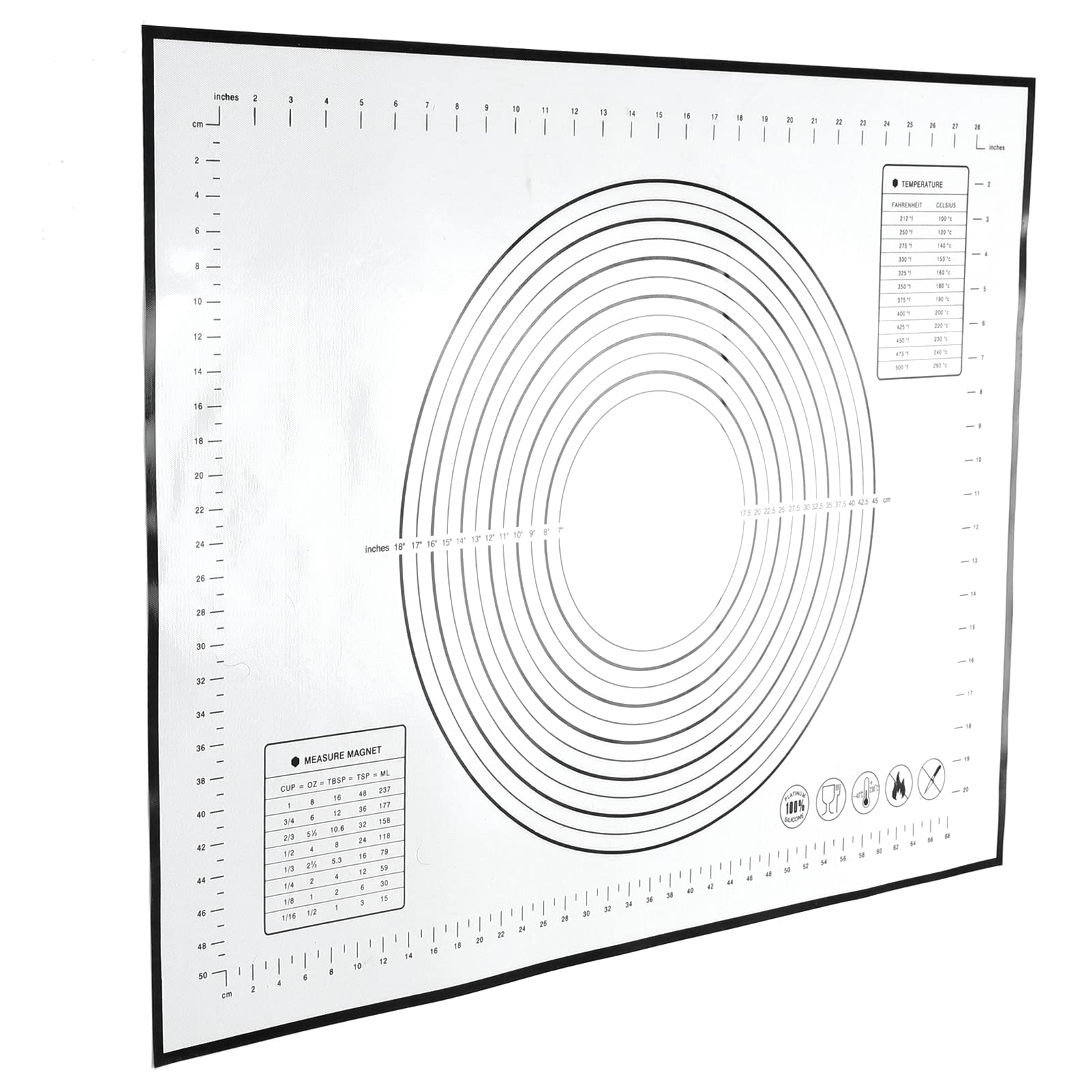 Nikou Tappetino da forno in silicone, antiscivolo, resistente al calore, con scala, 29 x 26 cm, nero, ideale per impastare e cuocere in cucina di casa