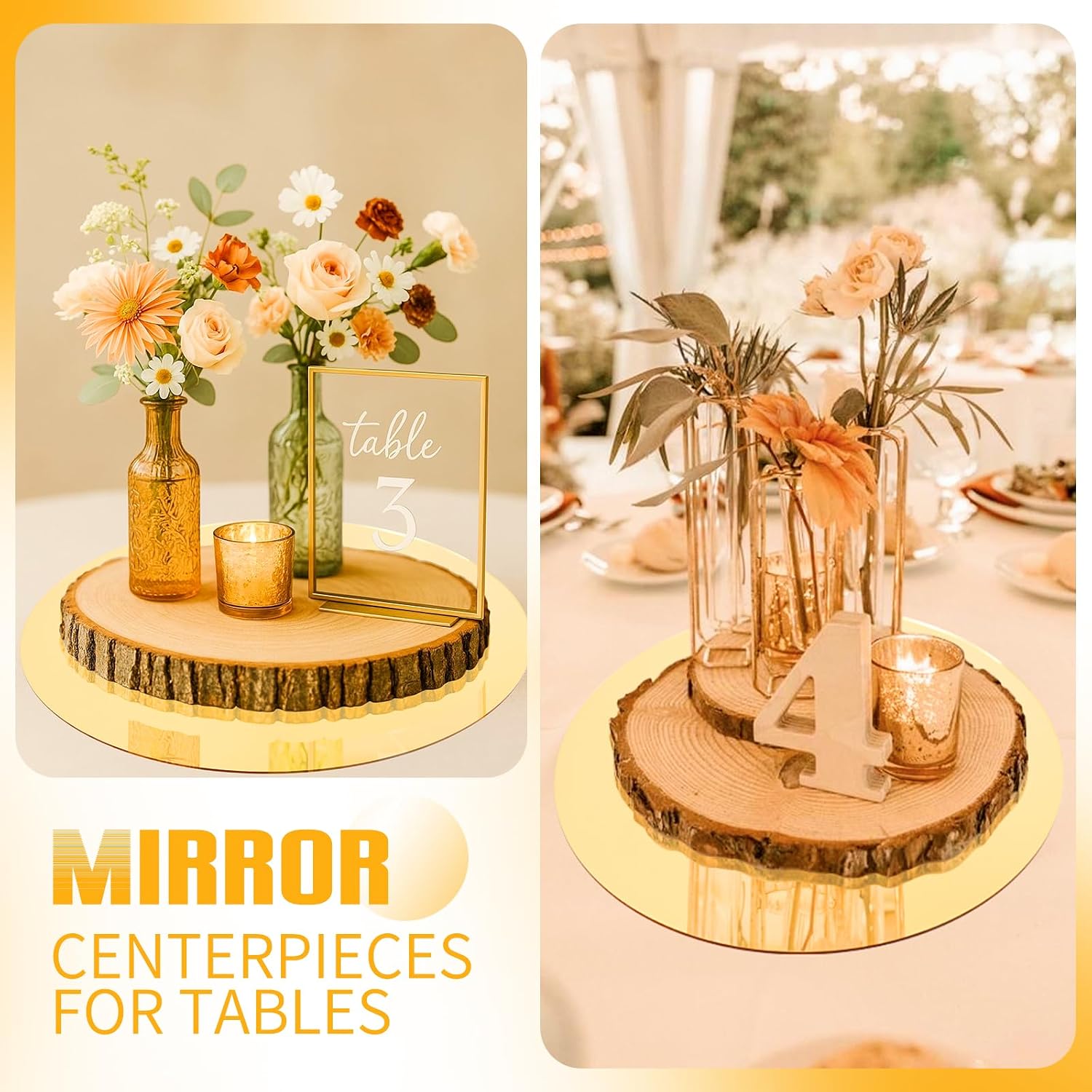 YMHPRIDE Set of 24 Round Mirrors for Centerpieces, 10 Inch Mirrors Candle Plate Circle Mirror Trays Large Mirror Tiles for Table Centerpieces, Wedding, Crafts, Party Decorations, Wall Decor (Gold)