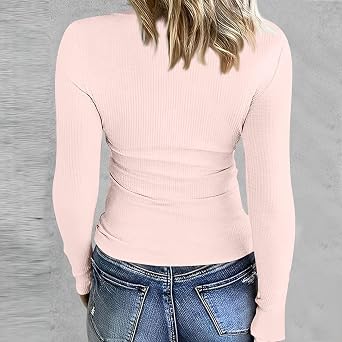 Nantdog Going Out Tops for Women Spring Tops Trendy 2024 Crewneck Long Sleeve Vacation Sexy Elastic Wea