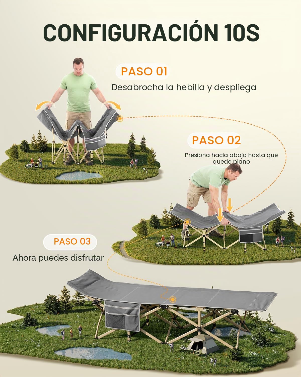 Sportneer Cuna de Camping portátil con colchón, cunas de Dormir Plegables para Adultos, 188 x 71 x 35 cm Cama de Campamento Plegable Resistente con Acolchado para Camping