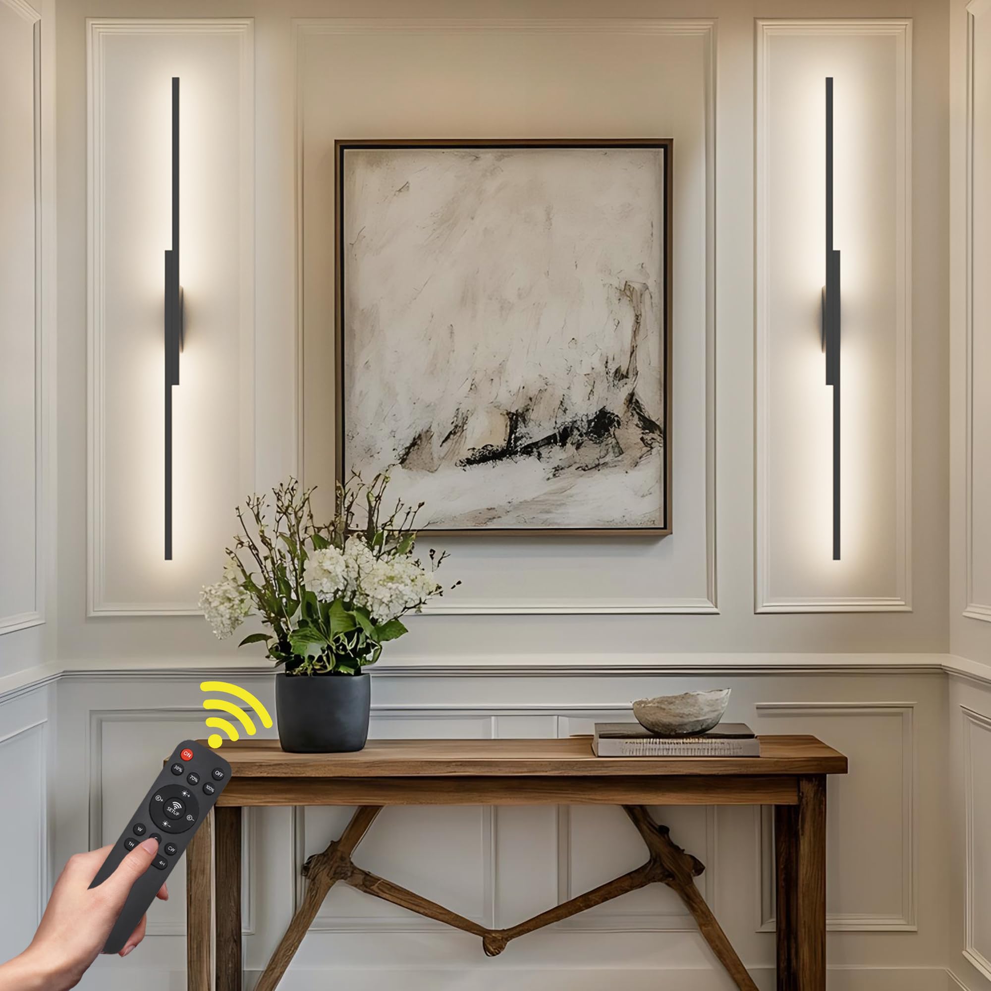 Aipsun Black Wall Sconces Set of Two Battery Operated Wall Sconces 3000K-6000K Dimmable LED Wireless Wall Lights for Living Room,Bedroom,12,000mAh,