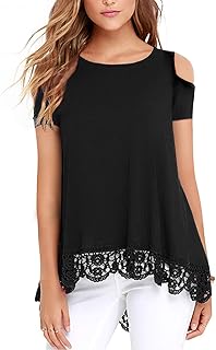 RAGEMALL Women's Tops Long Sleeve Lace Trim O-Neck A-Line Tunic Blouse Tops for Women