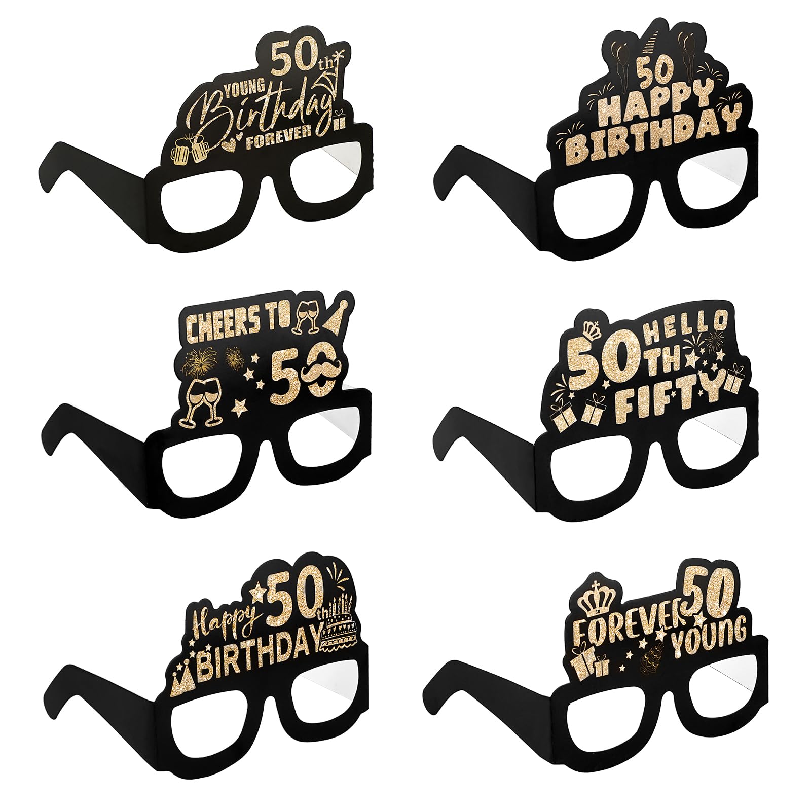 Occhiali Festa 50&deg; Compleanno - Set 6 Pezzi Con Brillantini, 3D, Per Decorazione