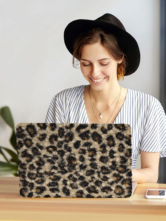 Seorsok Compatible with MacBook Air 13 Inch Case 2022 2021 2020-2018 Release A1932 A2179 M1 A2337,Elegant Leopard Print Soft Plush Faux Skin Leather Plastic Hard Shell Case with Keyboard Cover,Brown