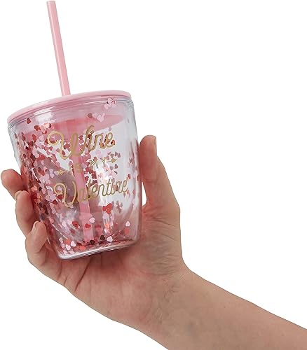 Miniatura 6 de CR Gibson Wine is My Valentine - Vaso acrílico con tapa y pajita 4 pulgadas de ancho x 45 pulgadas de alto 12 onzas líquidas color rosa