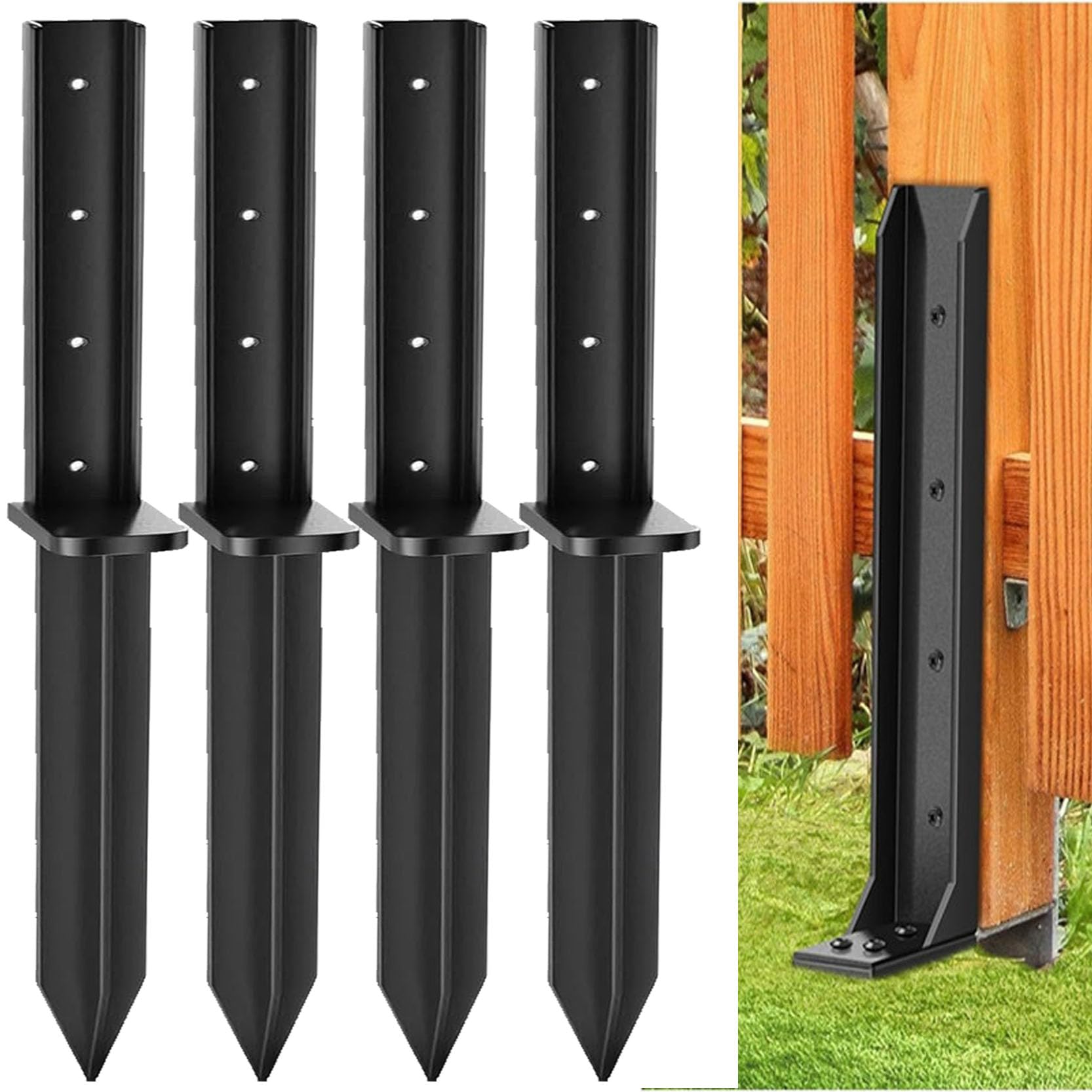 GOUZIBHD Fence Post Anchor Post Anchor Fence Post Repair Kit Heavy Duty Cross Shape Steel Stakes for Leaning Wood Posts Leaning Fence Post Fix Stabilizer Support Thickened(Color:4pack)