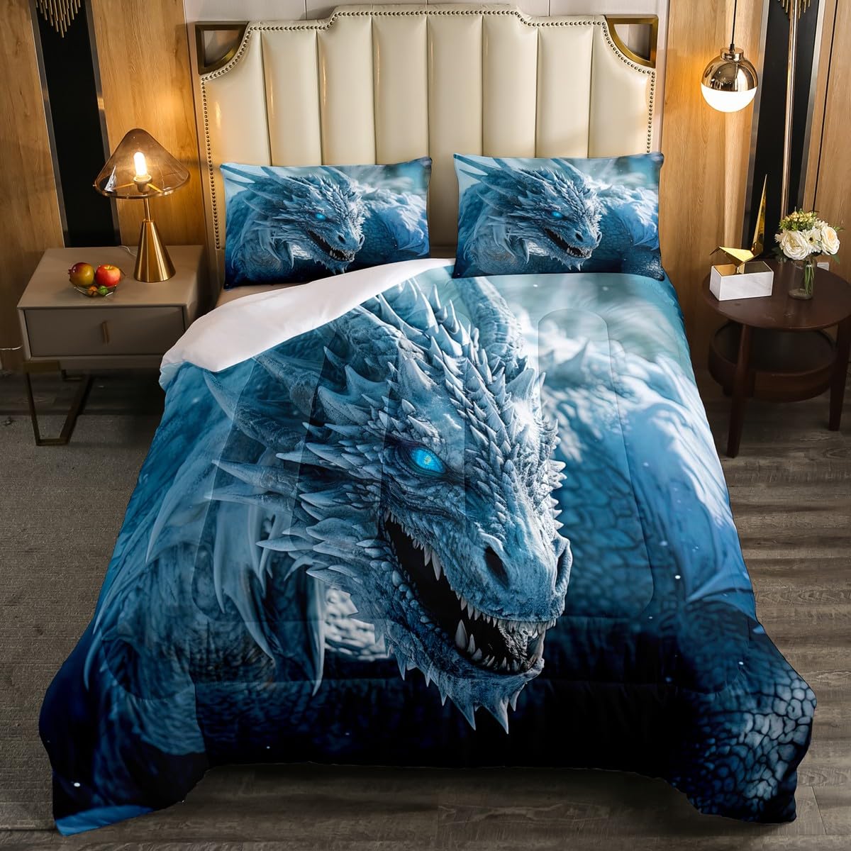 Erosebridal 3D Ice Dragon Bedding Comforter Set Queen Size for Boys - Mysterious Wildlife Style Quilted Duvet With 2 Pillowcases