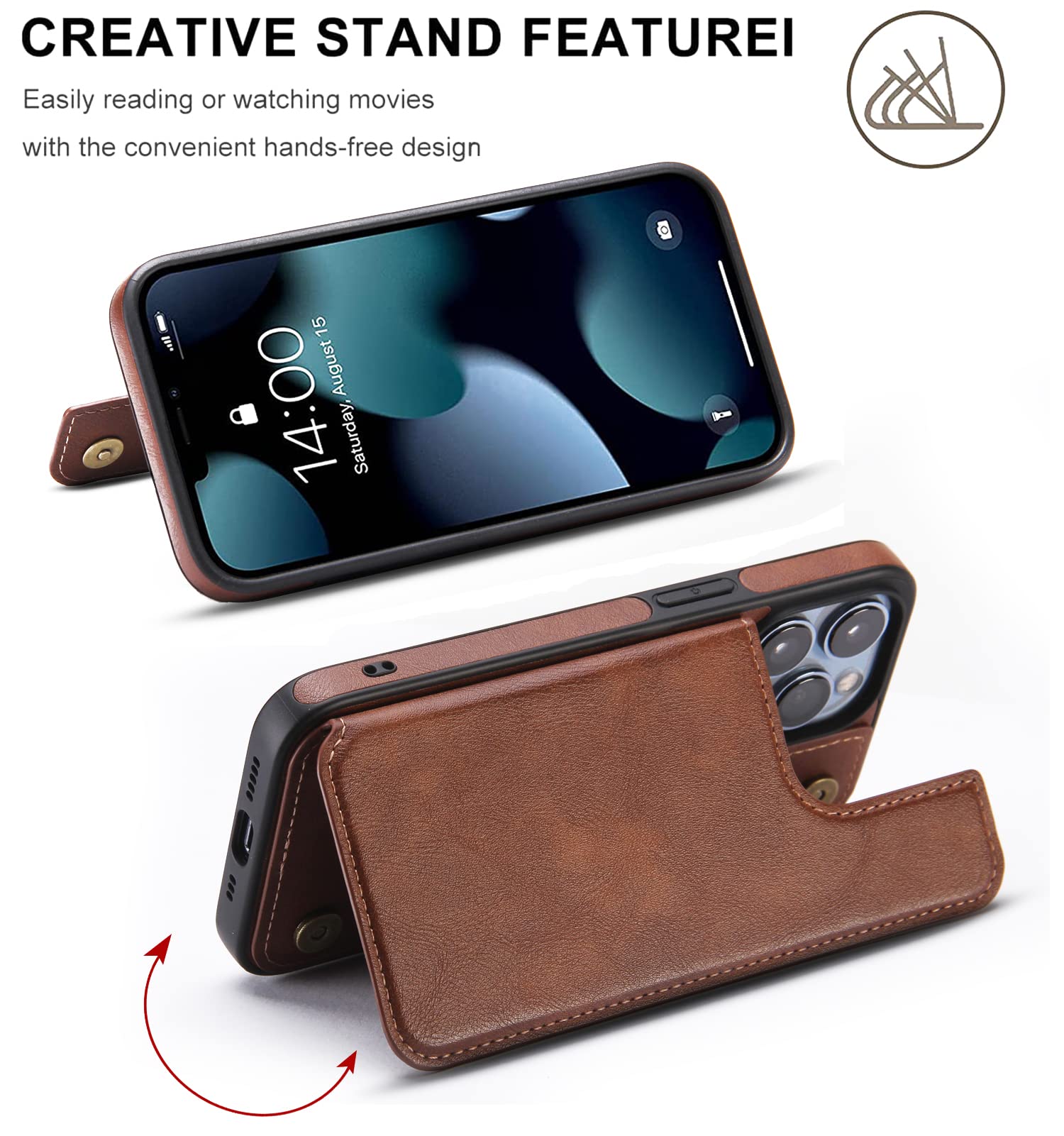 DOGODON Design for iPhone 13 Pro Max Wallet Case with Card Holder Luxury Leather Kickstand Card Slots Double Magnetic Clasp Shockproof Cover 2021 6.7 Inch (Brown)