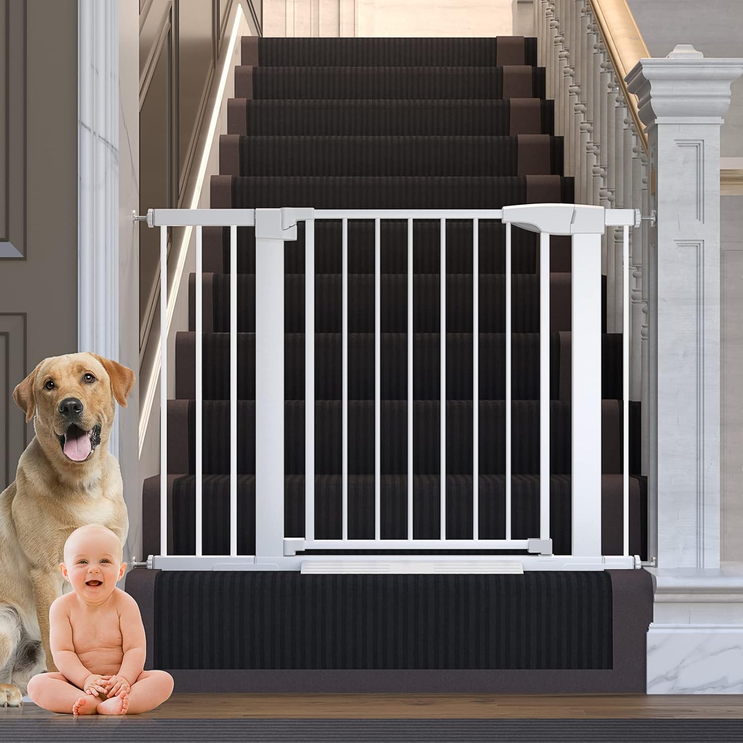 Lnaedo 29.546" Auto Close Baby Gate for Stairs, Easy Install Pressure/Hardware