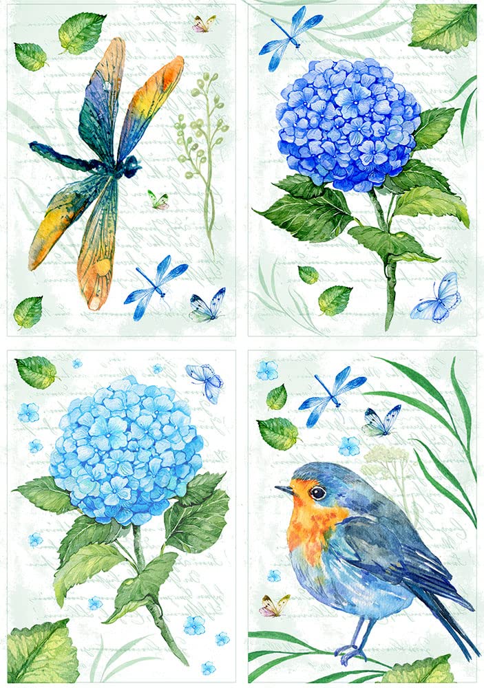 Blue Hydrangea Rice Paper for Decoupage A4 I Decoupage Paper Vintage I Scrapbook Paper I Craft Supplies I (Blue Hydrangea - 2 Sheets)