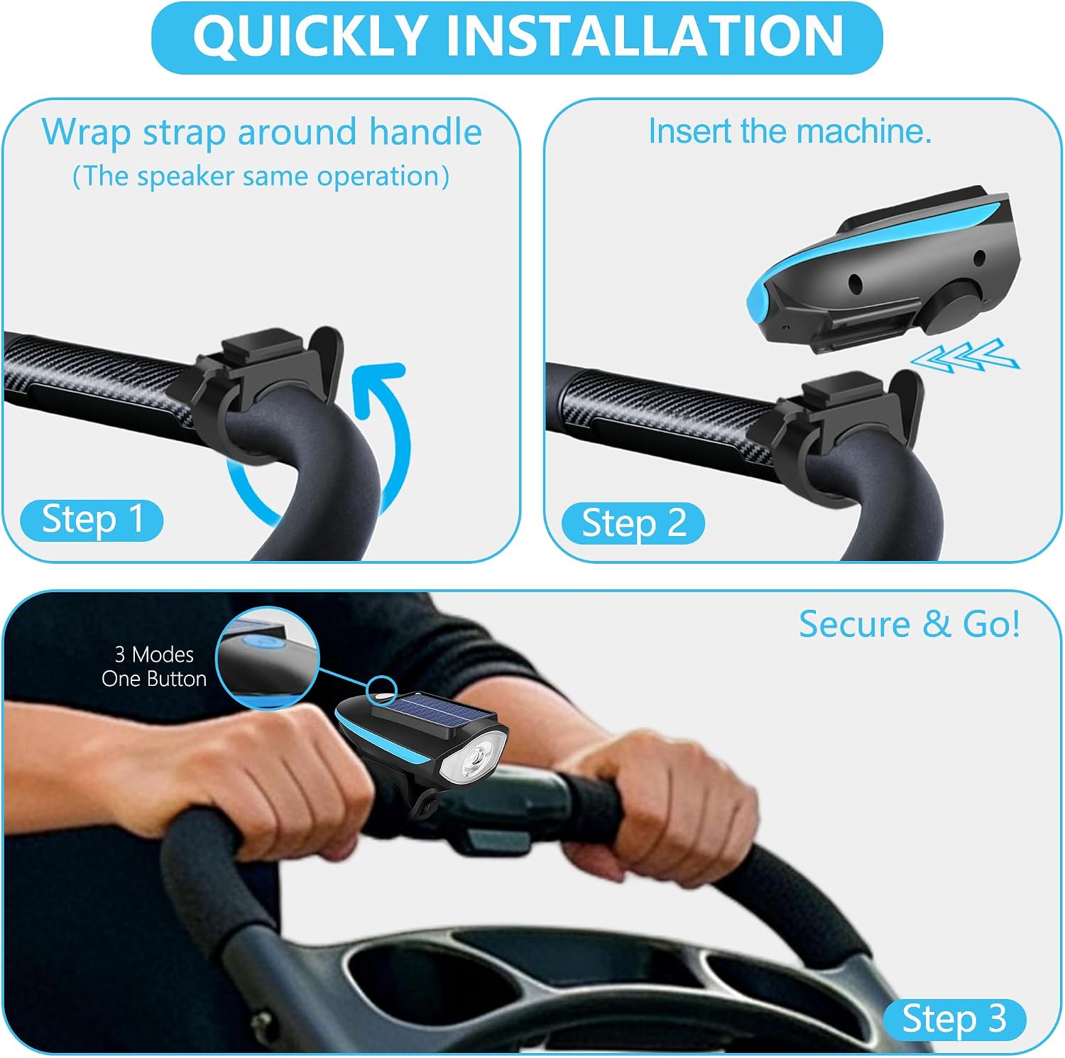 Solar Pet Stroller Light with Horn, Waterproof Dog Cat Stroller Safety LED Lights with 3 Modes & USB-C PD Charging, Ultra Bright Night Walking Warning Spotlight for Dog Jogger