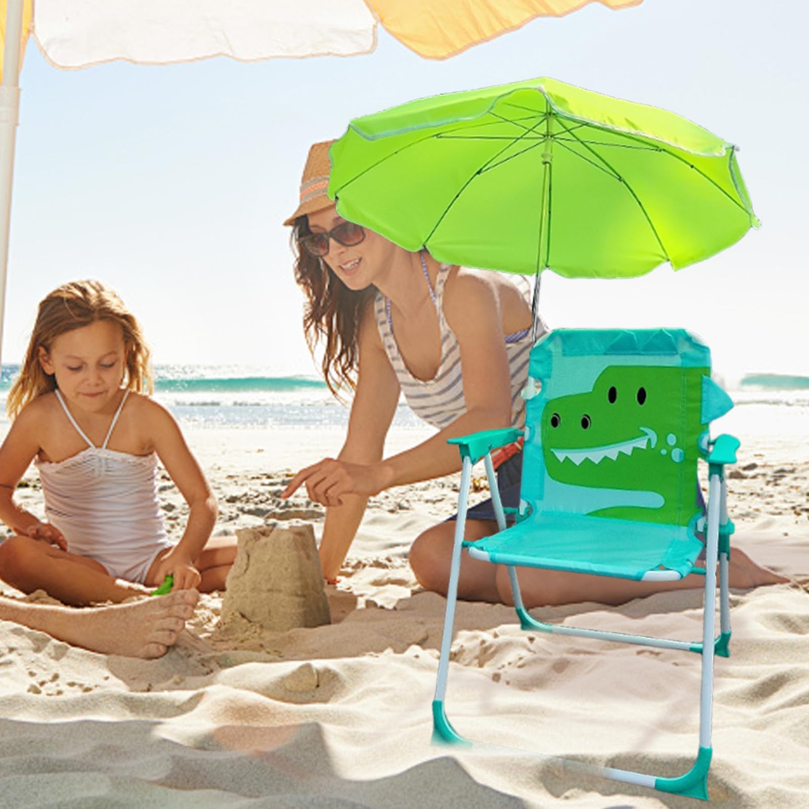 Kinder Gartenstühle | Kindercampingstuhl Kids Beach Stuhl Mit Regenschirm, Klappbarer KleinkindsStrandstuhl Mit Sonnenschirm | Für Kids (50kg Traglast, 38x52cm) | Leichter Faltstuhl (Hai/Löwe/ )