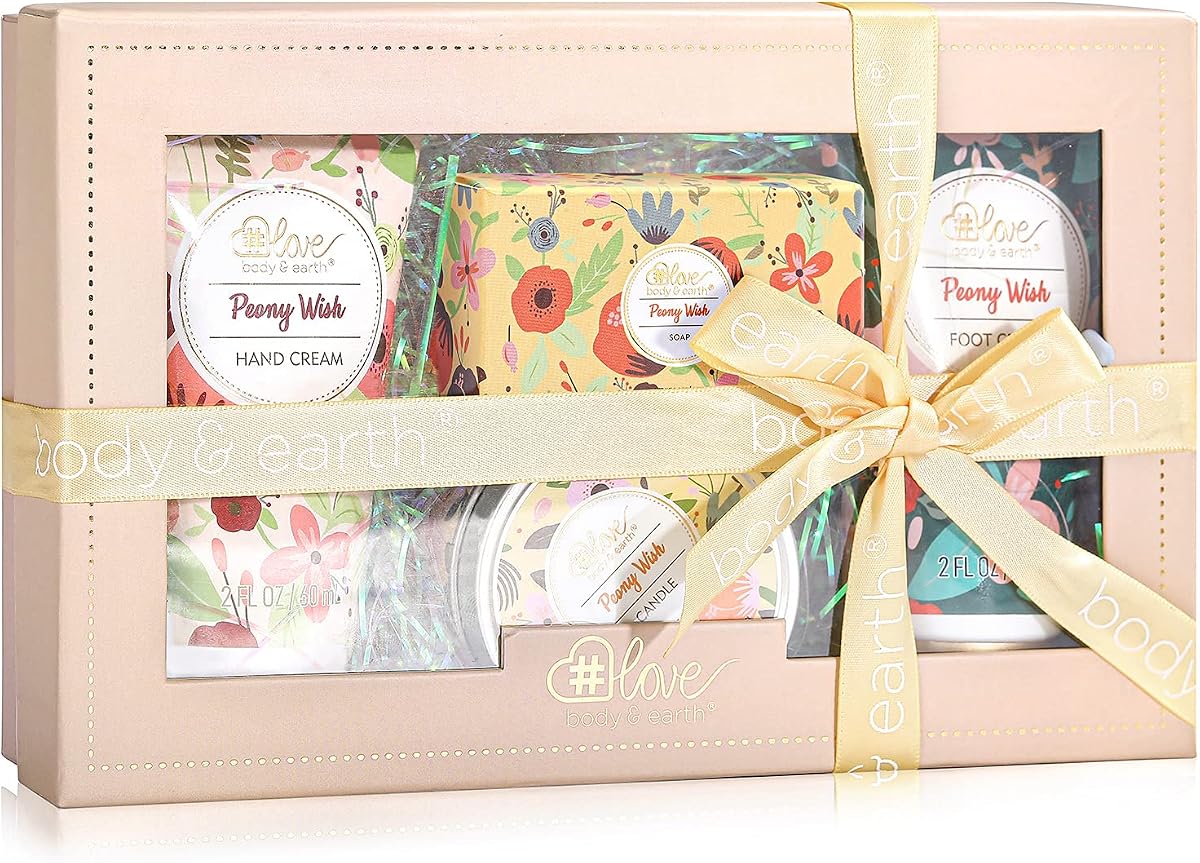 BODY & EARTH # LOVE Juego de Regalos de Crema de Manos para Mujeres, Juegos de Loción de Manos Cesta de Regalo, Juego de Cuidado de la Piel con Crema de Manos Crema de Pies,Jabón, Vela Perfumada, Regalos de Cumpleaños para Mujeres Regalo de Graduación para Niña