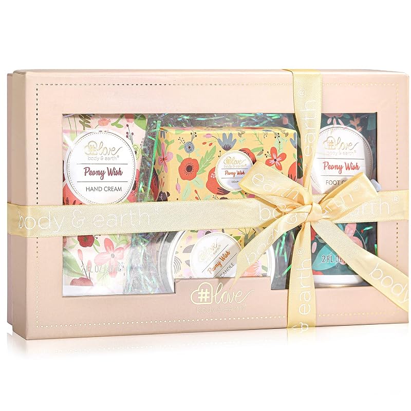 BODY & EARTH # LOVE Conjunto para Cuidados das Mãos e Pés com Creme, Sabonete e Vela de Peônia