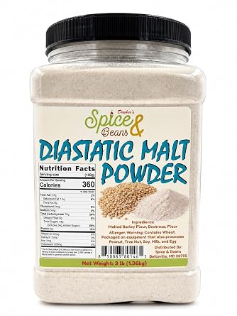 Diastatic Malt Powder 3 lb | Baking Powder Ingredient for Bread, Pizza Dough, Bagels, Pretzels and Rolls | Bulk Resealable Container | Dashers Spice & Beans